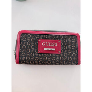 GUESS Wallet One Size Brown Red Monogram Zip Around